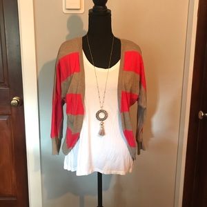 Forever 21 Tan and Coral Striped Cardigan (M)